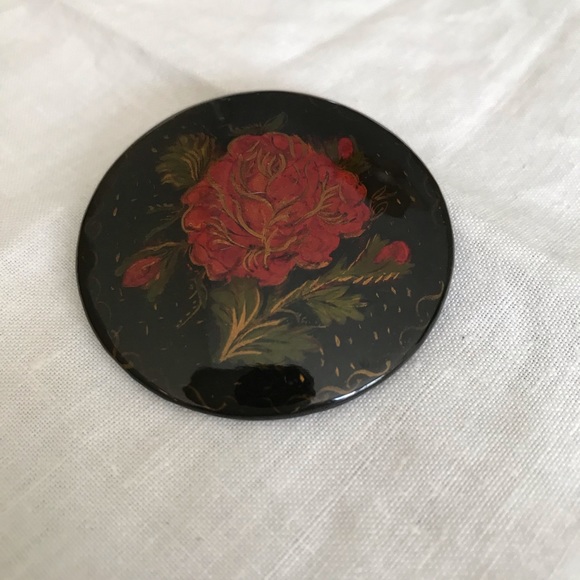 Vintage Jewelry - Vintage wood hand painted brooch